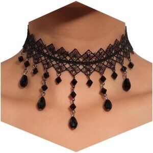 Gothic Black Necklace for Women, Adjustable Victorian Velvet Lace Collar, Hallow